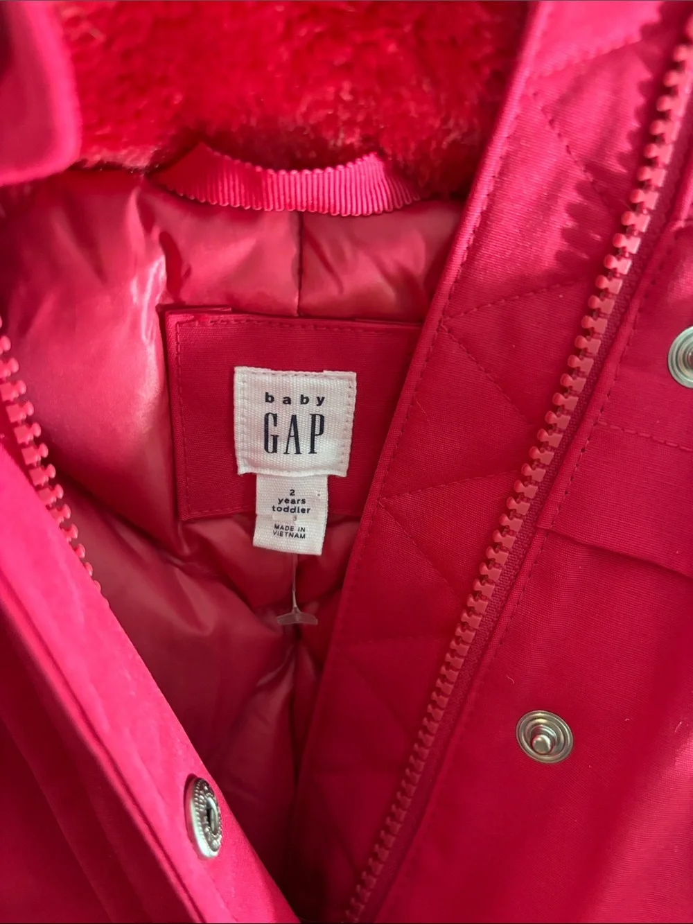 GAP Girls Bright Pink Faux-Fur Hooded Puffer Coat